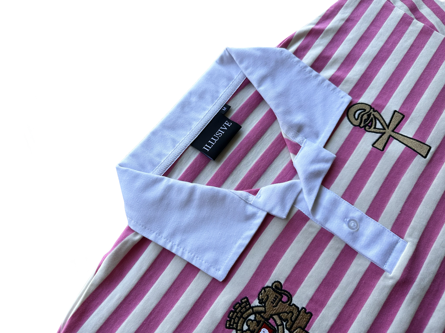 'Lion's Prosperity' Cropped Polo Tee - Pink