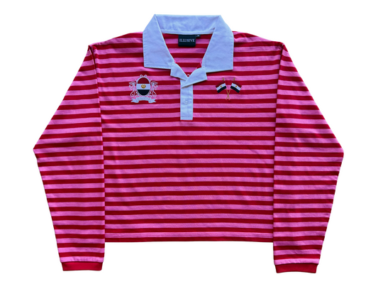 'Dynasty Forever' Cropped Polo Long Sleeve - Red & Pink