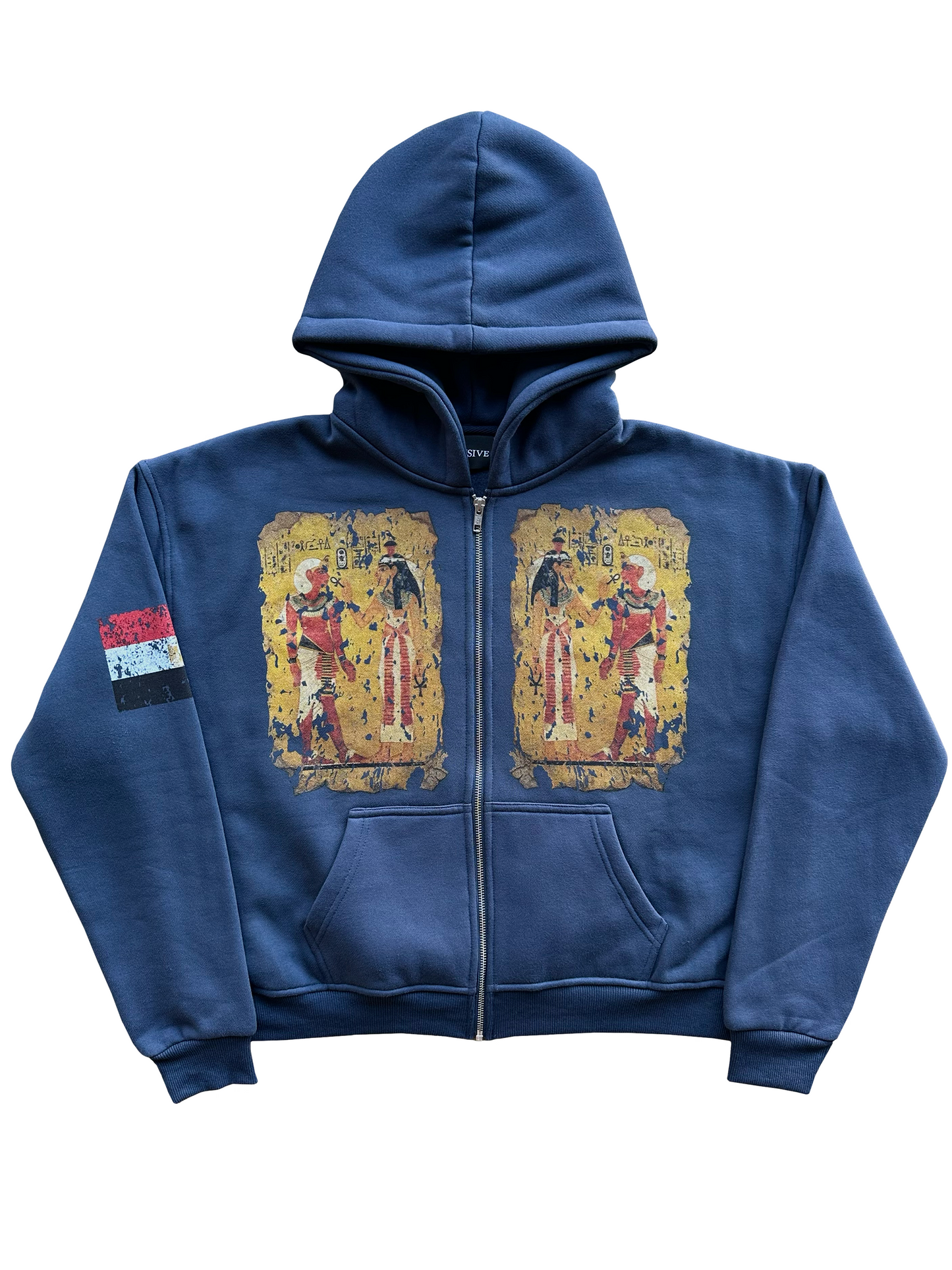 'Tut's Fragment' Cropped Zip Up - Navy Blue