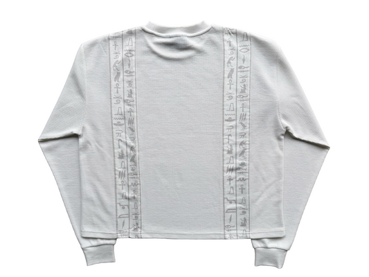 'Glyphs' Cropped Thermal Long Sleeve - White