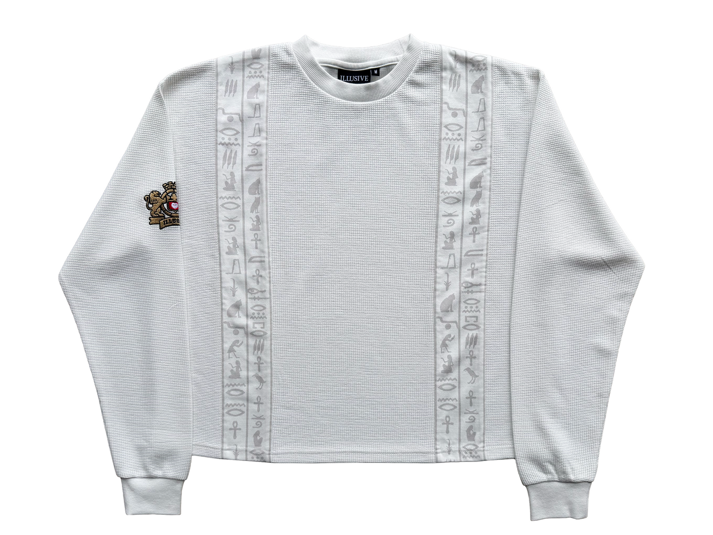 'Glyphs' Cropped Thermal Long Sleeve - White
