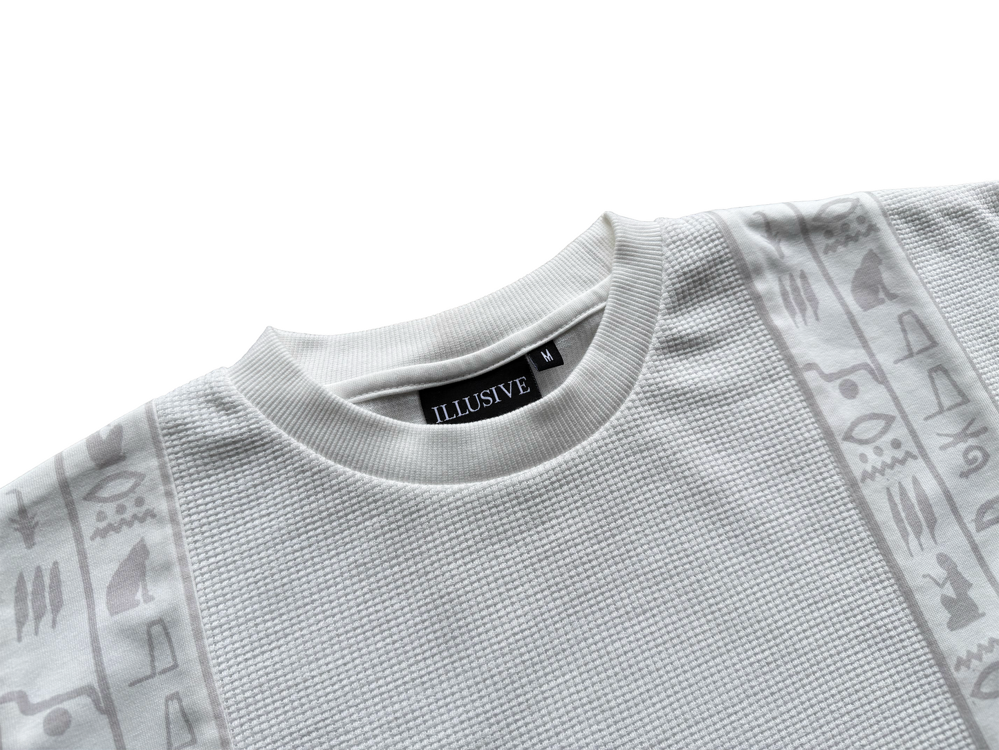 'Glyphs' Cropped Thermal Long Sleeve - White